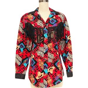Vintage Western Fringe Shirt - Santa Fe Lady - Size Medium
